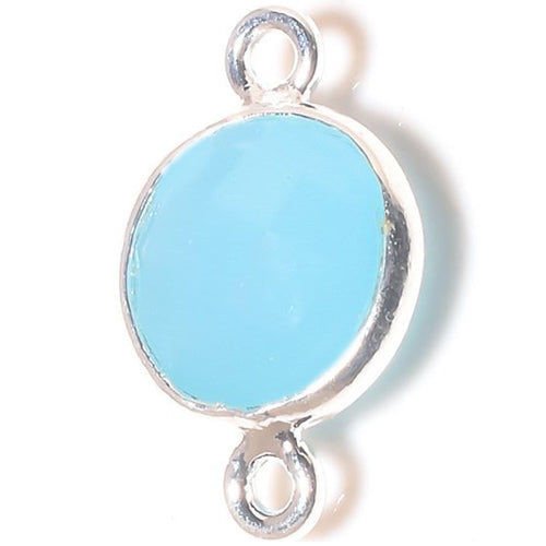 Stone Connectors & Drops. Sterling Silver 8.0mm Width / Length, Chalcedony - Aqua Stone, Round Drop with one 3.3mm Closed Ring. Quantity Per Pack: 1 Piece.