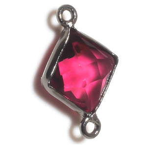 Stone Connectors & Drops. Sterling Silver Oxidized 11.0mm Width by 17.5mm Length, Pink Tourmaline Stone, Diamond Shaped Connector with 3.3mm Closed Ring on each side. Quantity Per Pack: 1 Piece.