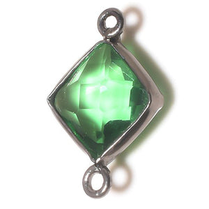 Stone Connectors & Drops. Sterling Silver Oxidized 11.0mm Width by 17.5mm Length, Emerald Quartz Stone, Diamond Shaped Connector with 3.3mm Closed Ring on each side. Quantity Per Pack: 1 Piece.