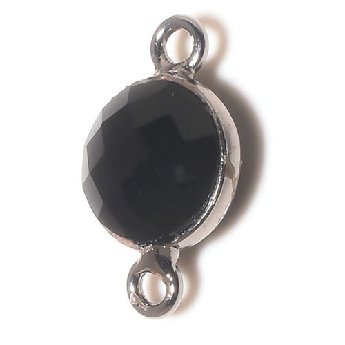 Stone Connectors & Drops. Sterling Silver Oxidized 8.0mm Width / Length, Black Onyx Stone, Round Connector with 3.3mm Closed Ring on each side. Quantity Per Pack: 1 Piece.