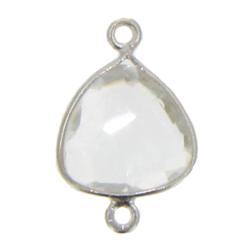 Stone Connectors & Drops. Sterling Silver 13.0mm Width by 19.3mm Length, Crystal Stone, Triangle Connector with 3.0mm Closed Ring on each side. Quantity Per Pack: 1 Piece.