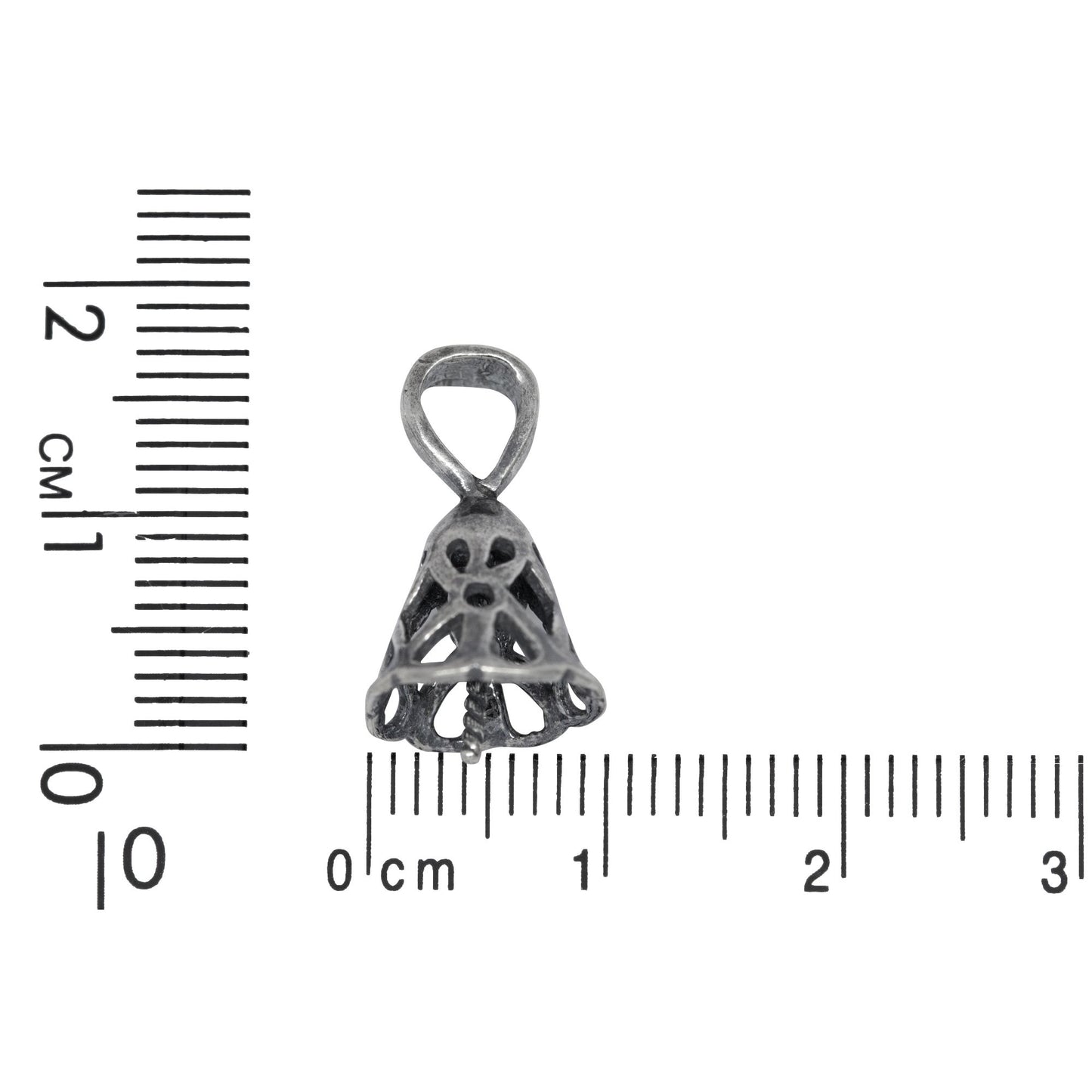 Sterling Silver Oxidized 10.7mm Filigree Screw Eye Bail with 5.5mm Width by 6.9mm Height, Sliding Bail at the top. Quantity per pack - 2 Pieces.