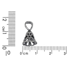 Load image into Gallery viewer, Sterling Silver Oxidized 10.7mm Filigree Screw Eye Bail with 5.5mm Width by 6.9mm Height, Sliding Bail at the top. Quantity per pack - 2 Pieces.
