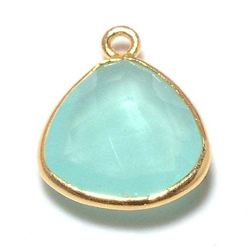 Stone Connectors & Drops. Sterling Silver Gold Plated / Vermeil 13.0mm Width by 16.0mm Length, Chalcedony - Peru Stone, Triangle Drop with one 3.0mm Closed Ring. Quantity Per Pack: 1 Piece.