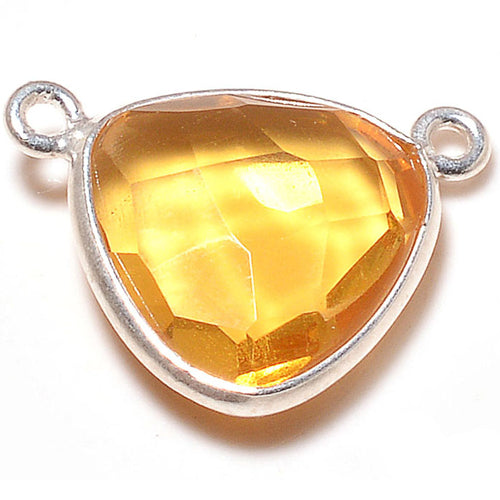 Stone Connectors & Drops. Sterling Silver 16.0mm Width by 14.0mm Length, Citrine Stone, Triangle Connector - Center Piece with two 3.0mm Closed Rings on top. Quantity Per Pack: 1 Piece.