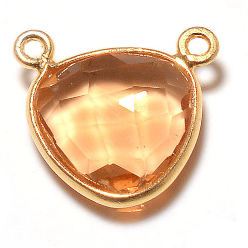 Stone Connectors & Drops. Sterling Silver Gold Plated / Vermeil 16.0mm Width by 14.0mm Length, Morganite Stone, Triangle Connector - Center Piece with two 3.0mm Closed Rings on top. Quantity Per Pack: 1 Piece.