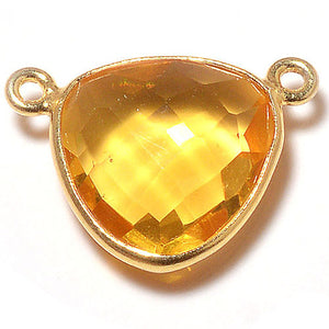 Stone Connectors & Drops. Sterling Silver Gold Plated / Vermeil 16.0mm Width by 14.0mm Length, Citrine Stone, Triangle Connector - Center Piece with two 3.0mm Closed Rings on top. Quantity Per Pack: 1 Piece.