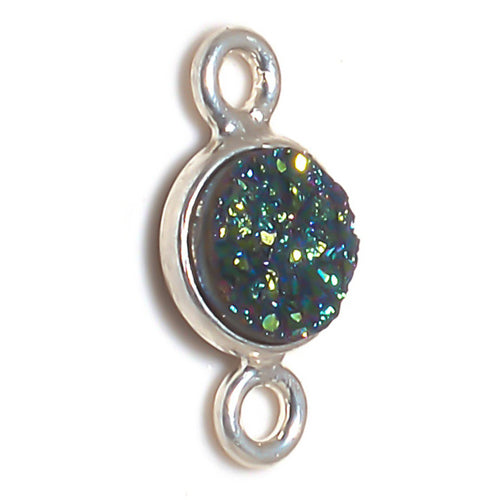 Stone Connectors & Drops. Sterling Silver 6.0mm Width / Length, Druzy - Green Stone, Round Connector with 3.3mm Closed Ring on each side. Quantity Per Pack: 1 Piece.