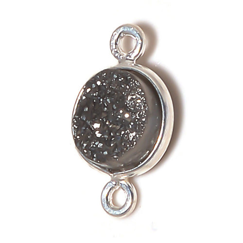 Stone Connectors & Drops. Sterling Silver 6.0mm Width / Length, Druzy - Platinum Stone, Round Connector with 3.3mm Closed Ring on each side. Quantity Per Pack: 1 Piece.