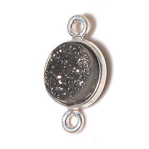 Stone Connectors & Drops. Sterling Silver 6.0mm Width / Length, Druzy - Platinum Stone, Round Connector with 3.3mm Closed Ring on each side. Quantity Per Pack: 1 Piece.