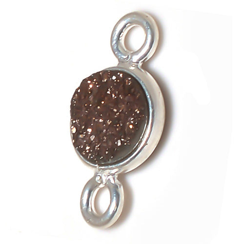 Stone Connectors & Drops. Sterling Silver 6.0mm Width / Length, Copper Druzy Stone, Round Connector with 3.3mm Closed Ring on each side. Quantity Per Pack: 1 Piece.