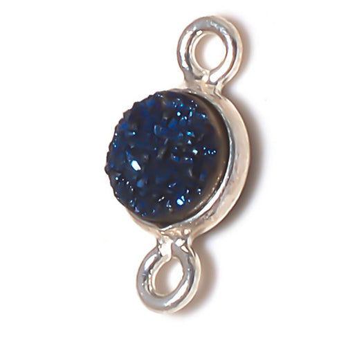 Stone Connectors & Drops. Sterling Silver 6.0mm Width / Length, Druzy - Blue Stone, Round Connector with 3.3mm Closed Ring on each side. Quantity Per Pack: 1 Piece.