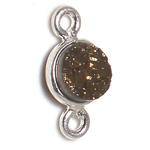 Stone Connectors & Drops. Sterling Silver 6.0mm Width / Length, Druzy - Bronze Stone, Round Connector with 3.3mm Closed Ring on each side. Quantity Per Pack: 1 Piece.