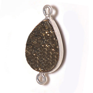 Stone Connectors & Drops. Sterling Silver 11.30mm Width by 22.80mm Length, Druzy - Bronze Stone, Tear Drop Connector with 3.10mm Closed Ring on each side. Quantity Per Pack: 1 Piece.