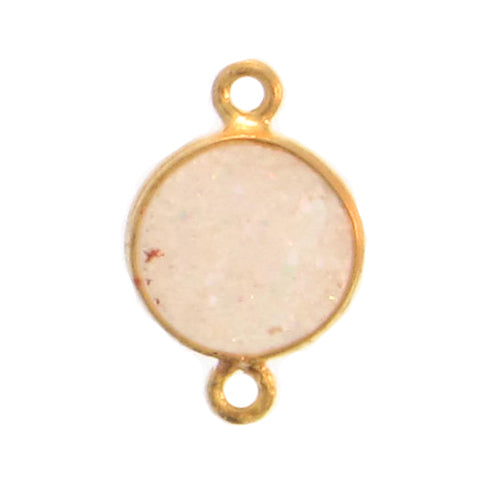 Stone Connectors & Drops. Sterling Silver Gold Plated / Vermeil 11.0mm Width / Length, Druzy - Natural Stone, Round Connector with 3.3mm Closed Ring on each side. Quantity Per Pack: 1 Piece.