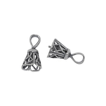 Load image into Gallery viewer, Sterling Silver Oxidized 9.6mm Filigree Screw Eye Bail with 5.1mm Width by 7.1mm Height, Sliding Bail at the top. Quantity per pack - 2 Pieces.
