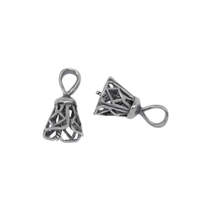 Sterling Silver Oxidized 9.6mm Filigree Screw Eye Bail with 5.1mm Width by 7.1mm Height, Sliding Bail at the top. Quantity per pack - 2 Pieces.