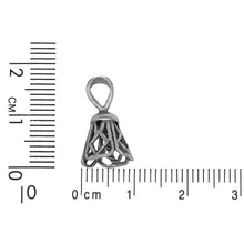 Load image into Gallery viewer, Sterling Silver Oxidized 9.6mm Filigree Screw Eye Bail with 5.1mm Width by 7.1mm Height, Sliding Bail at the top. Quantity per pack - 2 Pieces.
