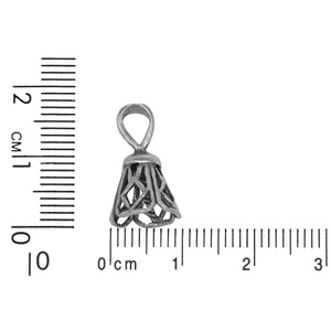 Sterling Silver Oxidized 9.6mm Filigree Screw Eye Bail with 5.1mm Width by 7.1mm Height, Sliding Bail at the top. Quantity per pack - 2 Pieces.