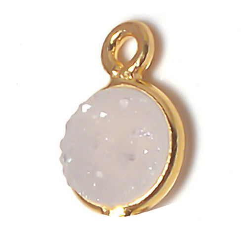 Stone Connectors & Drops. Sterling Silver Gold Plated / Vermeil 6.0mm Width / Length, Druzy - Natural Stone, Round Drop with one 3.3mm Closed Ring. Quantity Per Pack: 1 Piece.