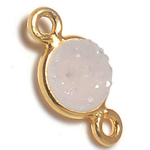 Stone Connectors & Drops. Sterling Silver Gold Plated / Vermeil 6.0mm Width / Length, Druzy - Natural Stone, Round Connector with 3.3mm Closed Ring on each side. Quantity Per Pack: 1 Piece.