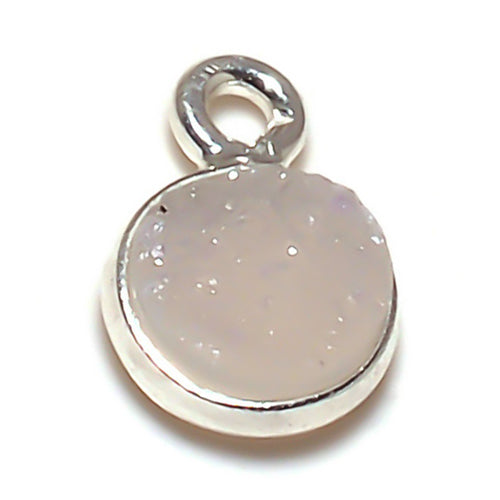 Stone Connectors & Drops. Sterling Silver 6.0mm Width / Length, Druzy - Natural Stone, Round Drop with one 3.3mm Closed Ring. Quantity Per Pack: 1 Piece.