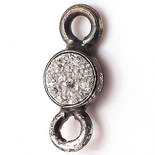 Stone Connectors & Drops. Sterling Silver Oxidized 6.0mm Width / Length, Druzy - Silver Stone, Round Connector with 3.3mm Closed Ring on each side. Quantity Per Pack: 1 Piece.