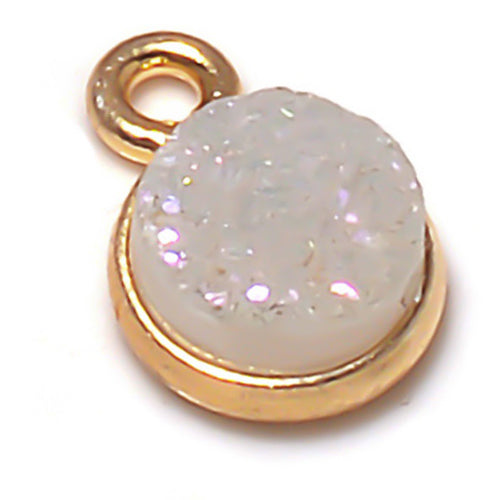 Stone Connectors & Drops. Sterling Silver Gold Plated / Vermeil 12.0mm Width / Length, Druzy - Natural Stone, Round Drop with one 3.3mm Closed Ring. Quantity Per Pack: 1 Piece.