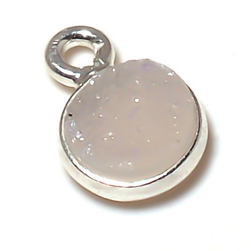 Stone Connectors & Drops. Sterling Silver 10.0mm Width / Length, Druzy - Natural Stone, Round Drop with one 3.3mm Closed Ring. Quantity Per Pack: 1 Piece.