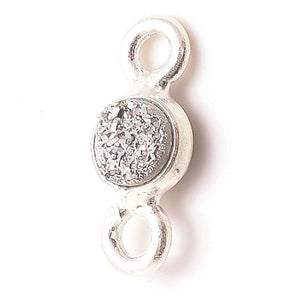 Stone Connectors & Drops. Sterling Silver 3.0mm Width / Length, Druzy - Silver Stone, Round Connector with 2.2mm Closed Ring on each side. Quantity Per Pack: 1 Piece.