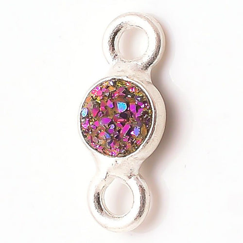 Stone Connectors & Drops. Sterling Silver 3.0mm Width / Length, Druzy - Violet Stone, Round Connector with 2.2mm Closed Ring on each side. Quantity Per Pack: 1 Piece.