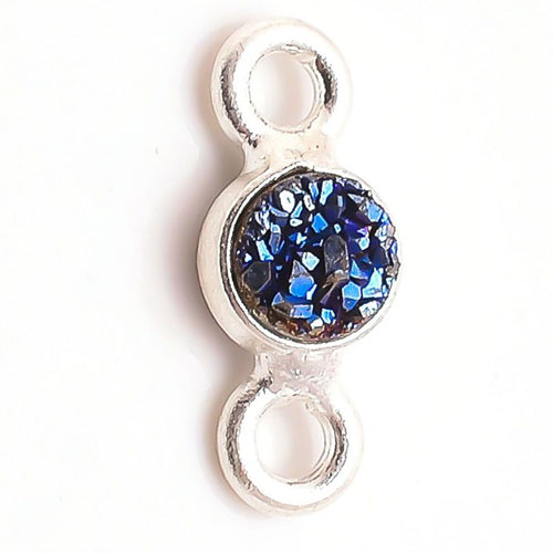 Stone Connectors & Drops. Sterling Silver 3.0mm Width / Length, Druzy - Blue Stone, Round Connector with 2.2mm Closed Ring on each side. Quantity Per Pack: 1 Piece.