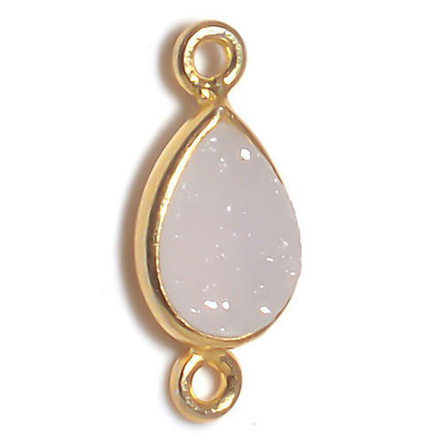 Stone Connectors & Drops. Sterling Silver Gold Plated / Vermeil 10.9mm Width by 21.0mm Length, Druzy - Natural Stone, Tear Drop Connector with 3.1mm Closed Ring on each side. Quantity Per Pack: 1 Piece.