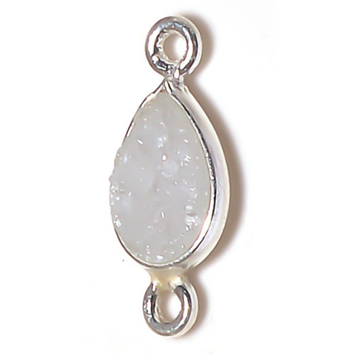 Stone Connectors & Drops. Sterling Silver 6.9mm Width by 16.4mm Length, Druzy - Natural Stone, Tear Drop Connector with 3.1mm Closed Ring on each side. Quantity Per Pack: 1 Piece.