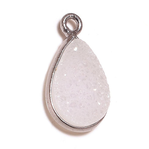 Stone Connectors & Drops. Sterling Silver Oxidized 10.9mm Width by 18.3mm Length, Druzy - Natural Stone, Tear Drop, Drop with one 3.1mm Closed Ring. Quantity Per Pack: 1 Piece.