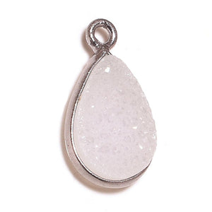 Stone Connectors & Drops. Sterling Silver Oxidized 9.2mm Width by 16.4mm Length, Druzy - Natural Stone, Tear Drop, Drop with one 3.1mm Closed Ring. Quantity Per Pack: 1 Piece.