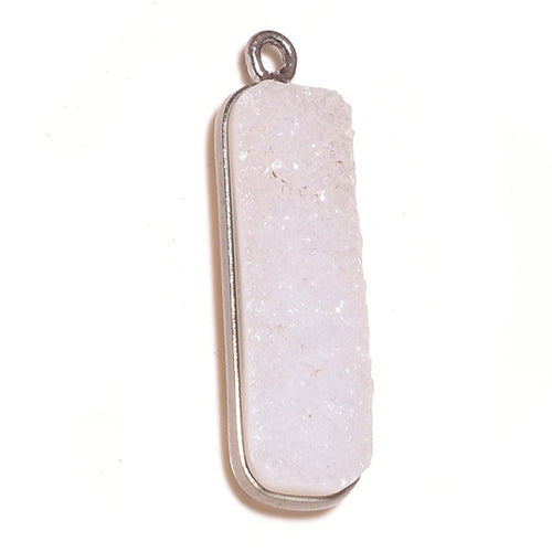 Stone Connectors & Drops. Sterling Silver Oxidized 8.1mm Width by 27.0mm Length, Druzy - Natural Stone, Rectangle Drop with one 3.1mm Closed Ring. Quantity Per Pack: 1 Piece.