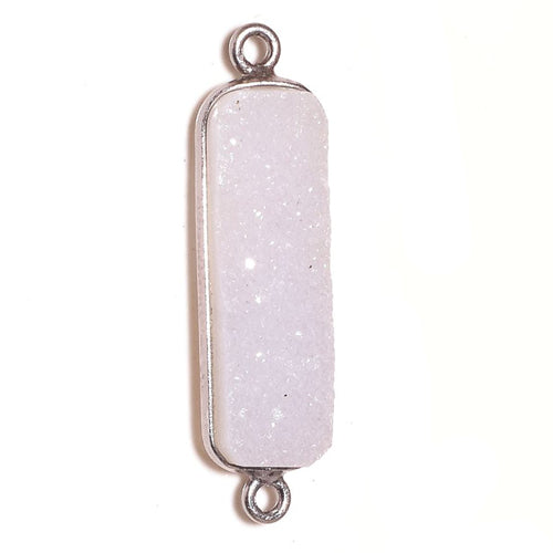 Stone Connectors & Drops. Sterling Silver Oxidized 8.1mm Width by 29.3mm Length, Druzy - Natural Stone, Rectangle Connector with 3.1mm Closed Ring on each side. Quantity Per Pack: 1 Piece.