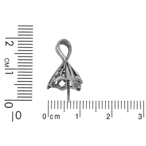 Sterling Silver Oxidized 10.9mm Filigree Screw Eye Bail with 5.4mm Width by 7.3mm Height, Sliding Bail at the top. Quantity per pack - 2 Pieces.