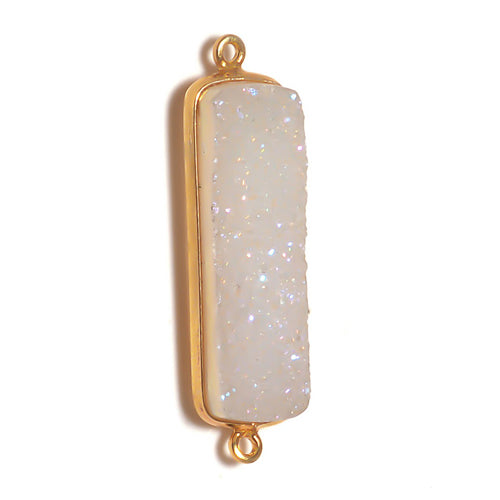 Stone Connectors & Drops. Sterling Silver Gold Plated / Vermeil 8.1mm Width by 29.3mm Length, Druzy - Natural Stone, Rectangle Connector with 3.1mm Closed Ring on each side. Quantity Per Pack: 1 Piece.