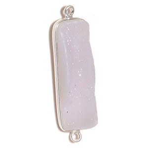 Stone Connectors & Drops. Sterling Silver 8.1mm Width by 29.3mm Length, Druzy - Natural Stone, Rectangle Connector with 3.1mm Closed Ring on each side. Quantity Per Pack: 1 Piece.