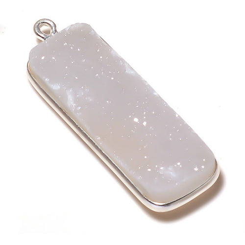 Stone Connectors & Drops. Sterling Silver 8.1mm Width by 27.0mm Length, Druzy - Natural Stone, Rectangle Drop with one 3.1mm Closed Ring. Quantity Per Pack: 1 Piece.