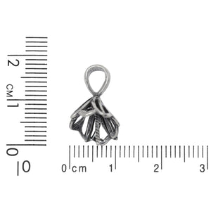 Sterling Silver Oxidized 10.8mm Width by 12.3mm Length, Filigree Screw Eye Bail with 5.8mm Width by 6.9mm Height, Sliding Bail at the top. Quantity per pack - 2 Pieces.