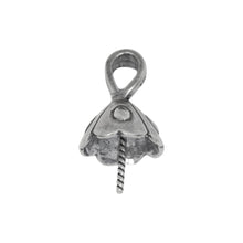 Load image into Gallery viewer, Bails. Sterling Silver Oxidized 10.5mm Screw Eye Bail with 5.1mm Width by 6.4mm Height, Sliding Bail at the top. Quantity per pack - 2 Pieces.
