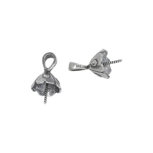 Sterling Silver Oxidized 10.5mm Screw Eye Bail with 5.1mm Width by 6.4mm Height, Sliding Bail at the top. Quantity per pack - 2 Pieces.