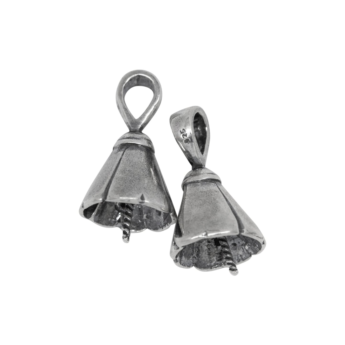 Sterling Silver Oxidized 10.3mm Screw Eye Bail with 5.1mm Width by 6.4mm Height, Sliding Bail at the top. Quantity per pack - 2 Pieces.