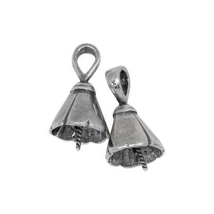 Sterling Silver Oxidized 10.3mm Screw Eye Bail with 5.1mm Width by 6.4mm Height, Sliding Bail at the top. Quantity per pack - 2 Pieces.