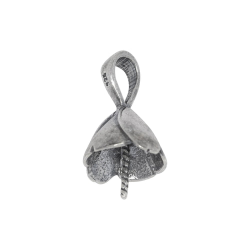 Bails. Sterling Silver Oxidized 10.2mm Width by 11.4mm Length, Screw Eye Bail with 5.1mm Width by 6.4mm Height, Sliding Bail at the top. Quantity per pack - 2 Pieces.