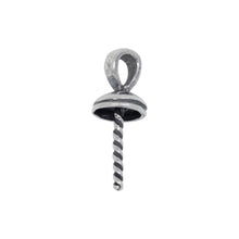 Load image into Gallery viewer, Bails. Sterling Silver Oxidized 5.8mm Screw Eye Bail with 3.6mm Width by 4.1mm Height, Sliding Bail at the top. Quantity per pack - 4 Pieces.
