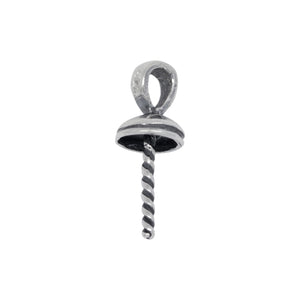 Bails. Sterling Silver Oxidized 5.8mm Screw Eye Bail with 3.6mm Width by 4.1mm Height, Sliding Bail at the top. Quantity per pack - 4 Pieces.